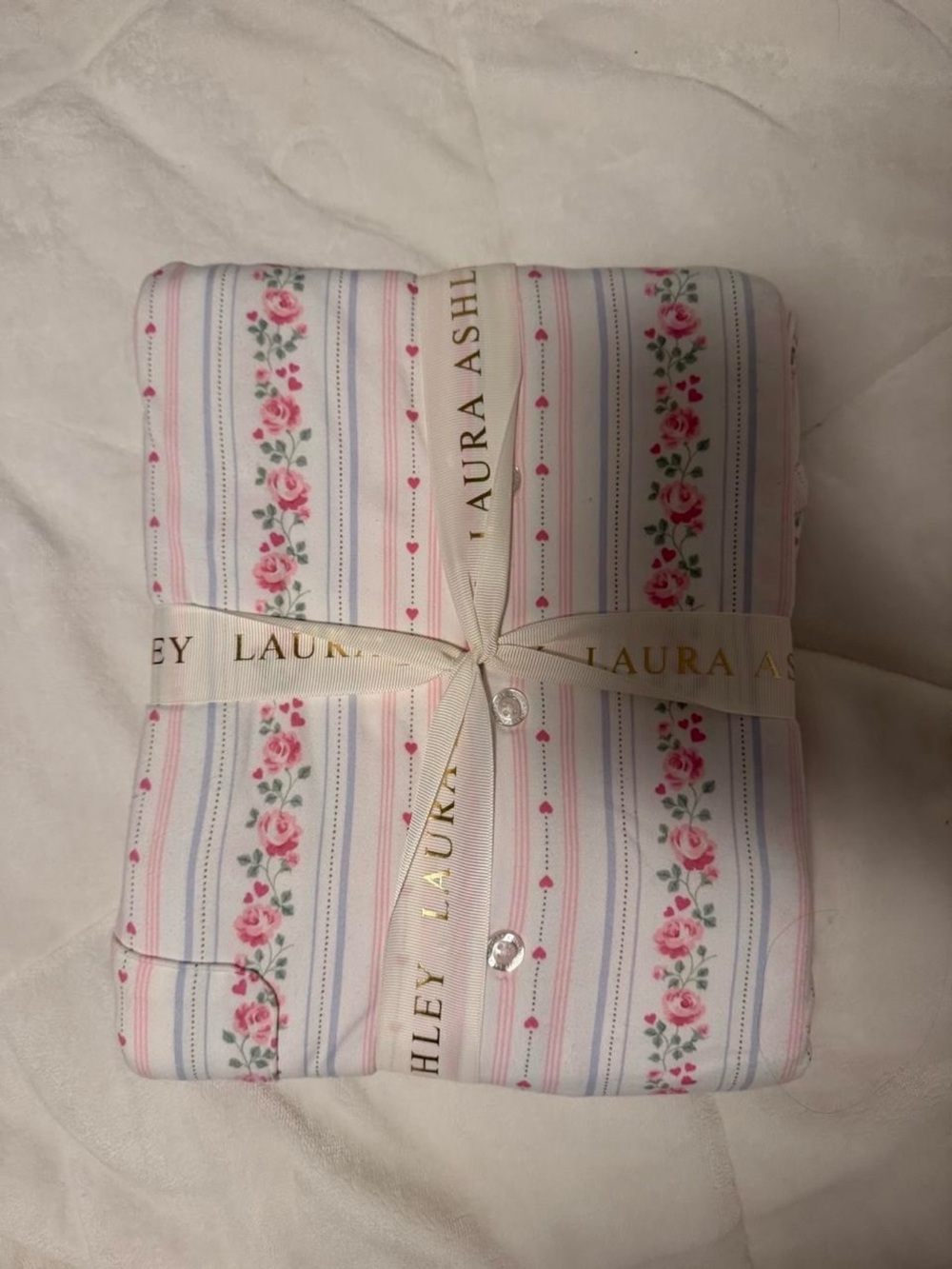 Laura Ashley White and Pink Floral Stripe Pajama set XL - Picture 2 of 2